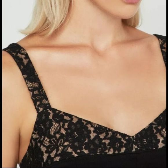 BCBG Max Azria Lace Corset Tank Top Shirt Cami Black Tan Back Zip Fitted | Sz M - Picture 4 of 12